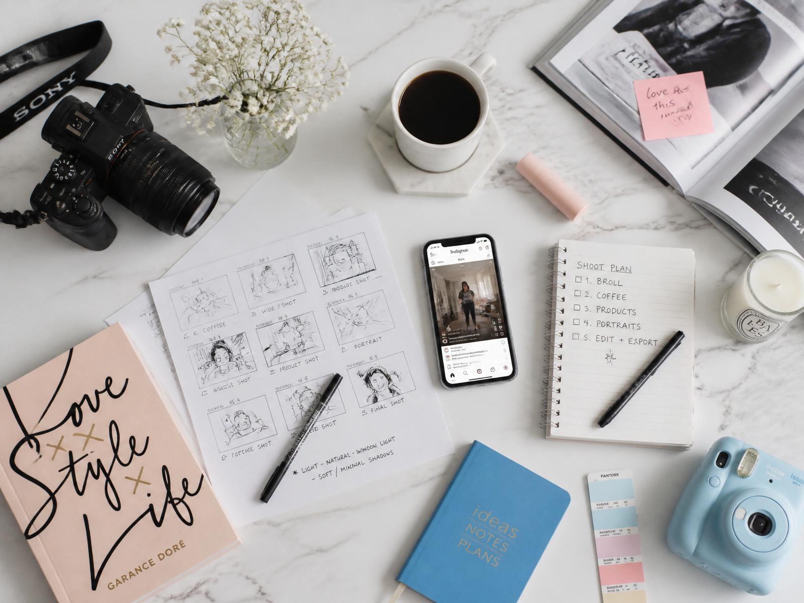 Creative marketing studio flatlay